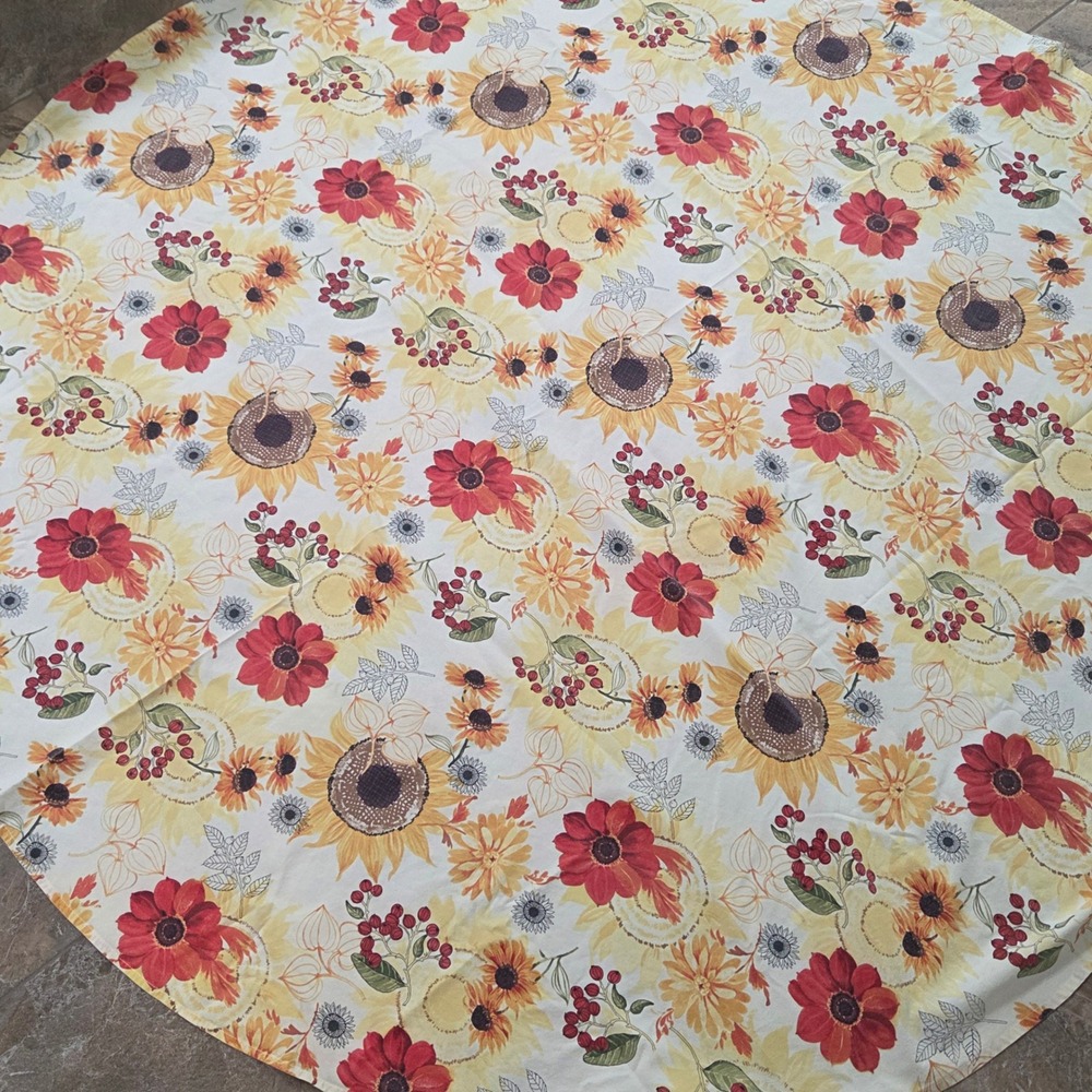 Sunflower Floral Print Roundβ Tablecloth Autumn Harvest Fall Decor